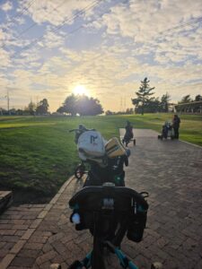 Golf bags and trolleys at Kuilsriver Golf Club at sunrise, MP 2, April 2026.